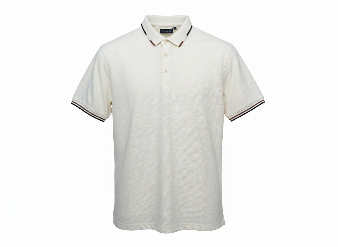 Men Off White Polo Collar Solid T-shirt