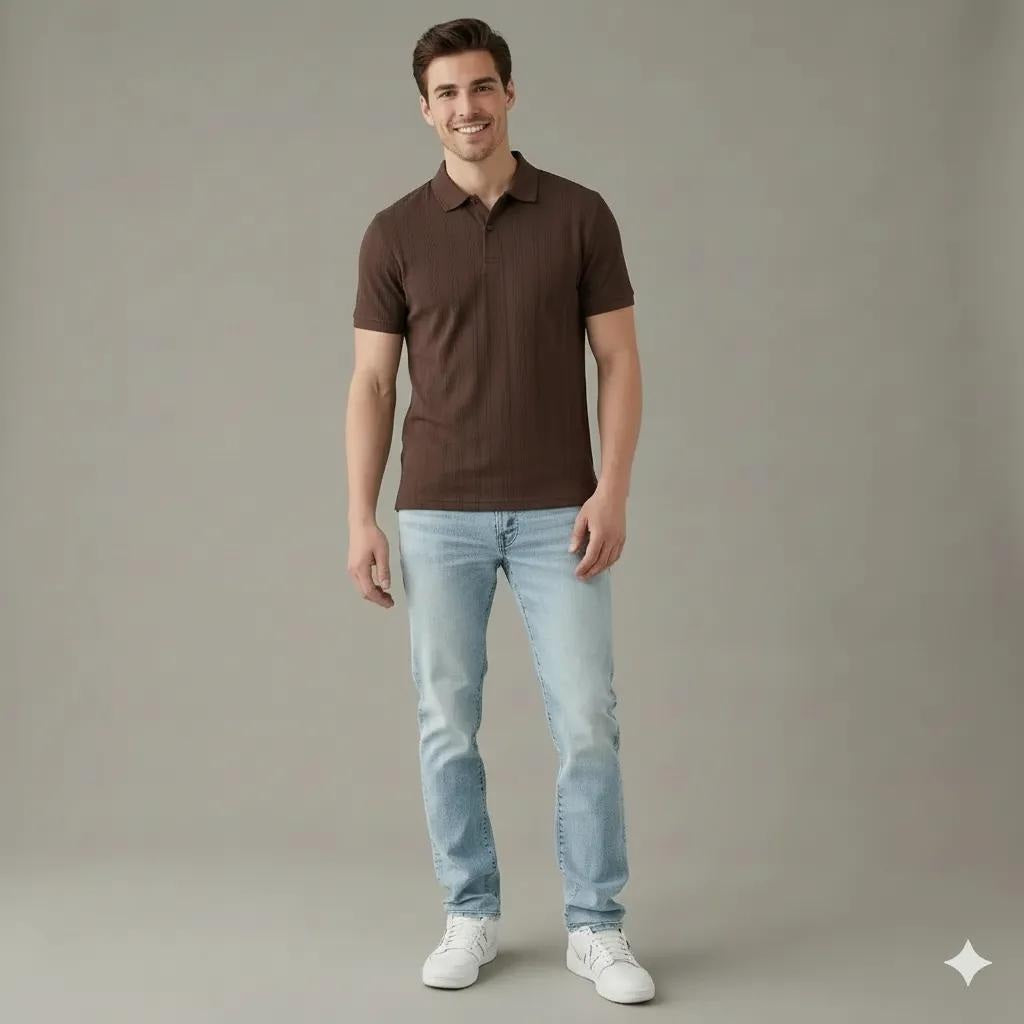 Men Coffee Solid Polo Neck T-Shirt