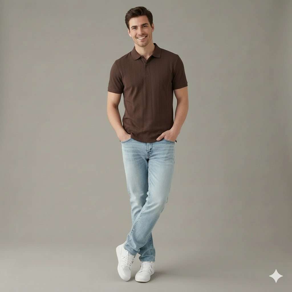 Men Coffee Solid Polo Neck T-Shirt