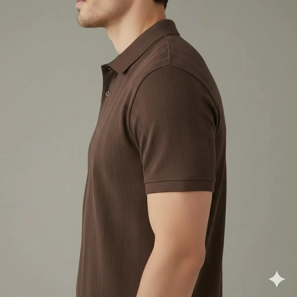 Men Coffee Solid Polo Neck T-Shirt