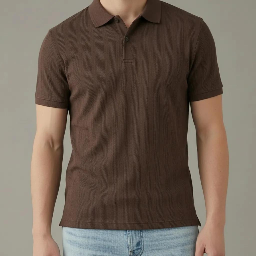 Men Coffee Solid Polo Neck T-Shirt