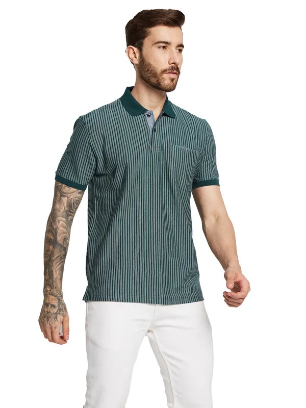 Octave Men Polo Collar Striped Pockets T-Shirt