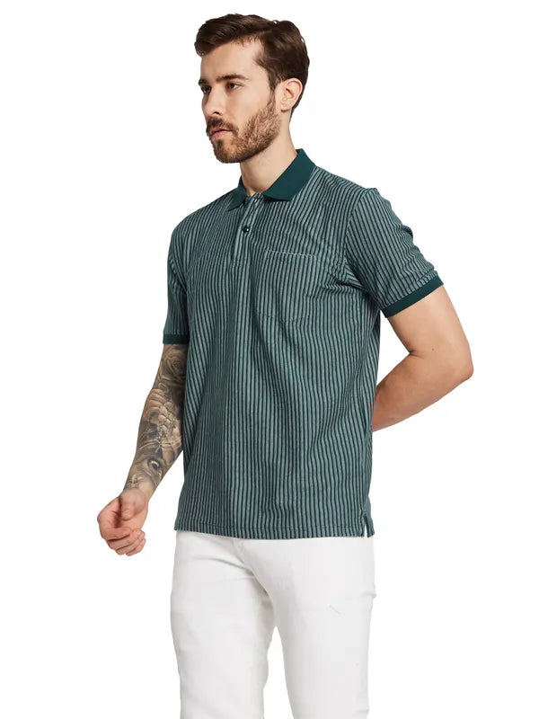 Octave Men Polo Collar Striped Pockets T-Shirt