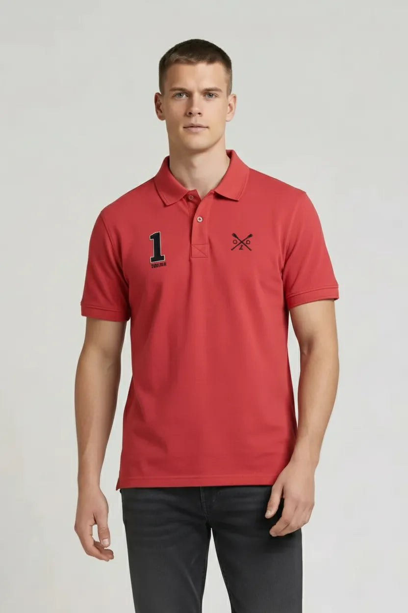Men Miami Red Printed Polo Collar T-shirt