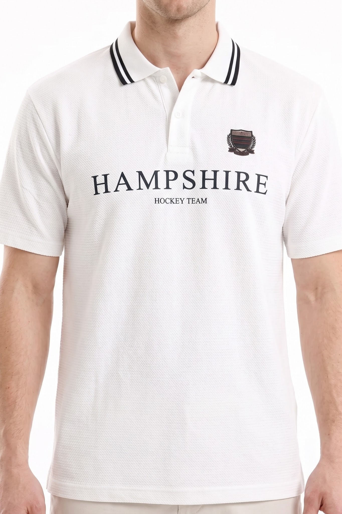 Men Off White Typography Printed Polo Collar Cotton T-shirt