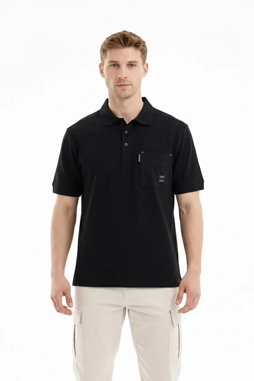 Men Black Sold Polo Collar T-shirt