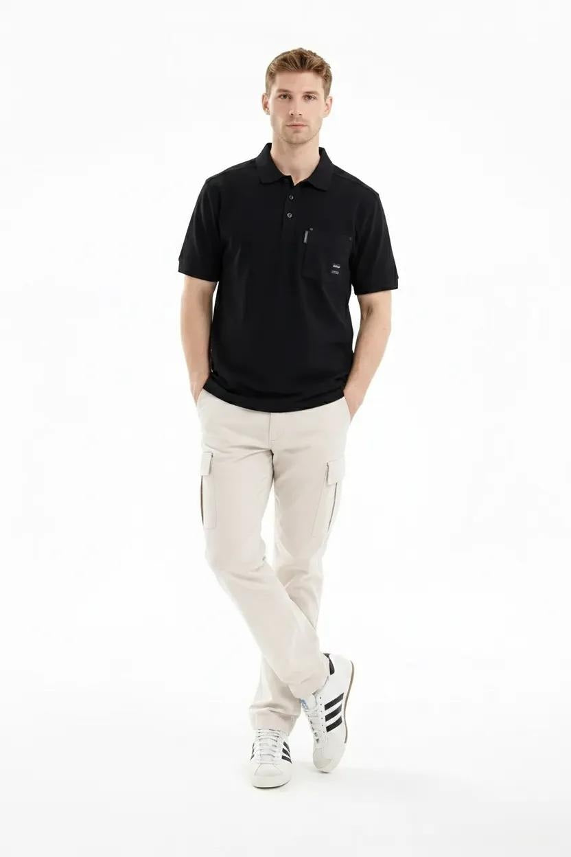 Men Black Sold Polo Collar T-shirt