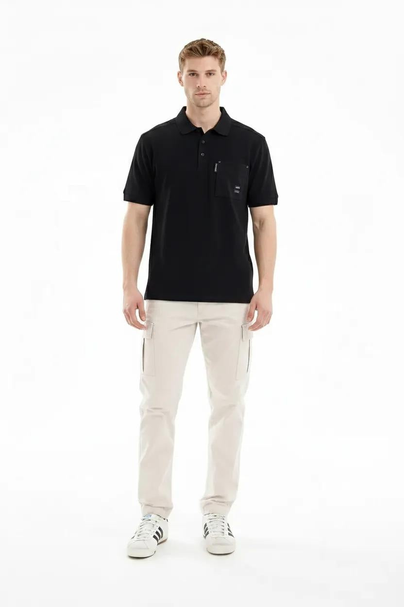 Men Black Sold Polo Collar T-shirt