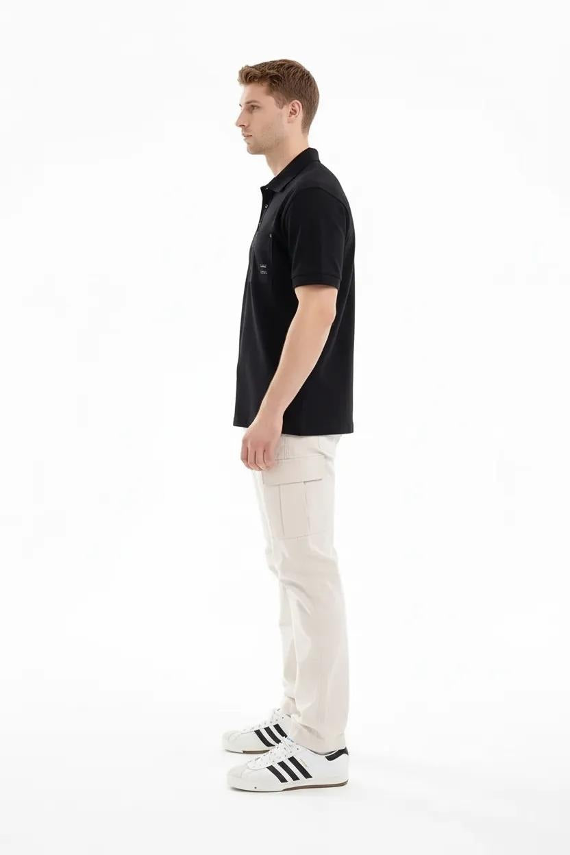 Men Black Sold Polo Collar T-shirt