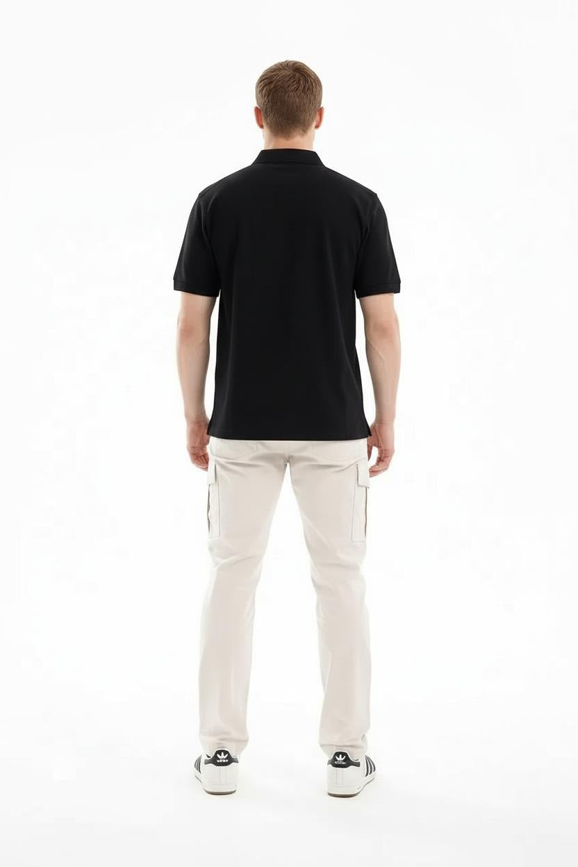 Men Black Sold Polo Collar T-shirt
