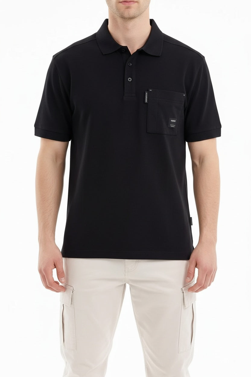 Men Black Sold Polo Collar T-shirt