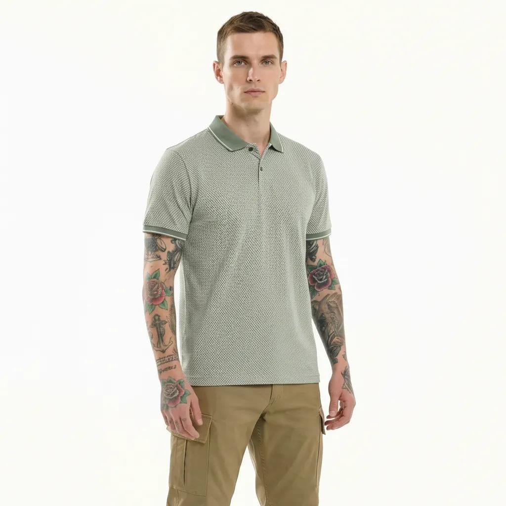 Octave Men Oil Green Polo Collar T-shirt
