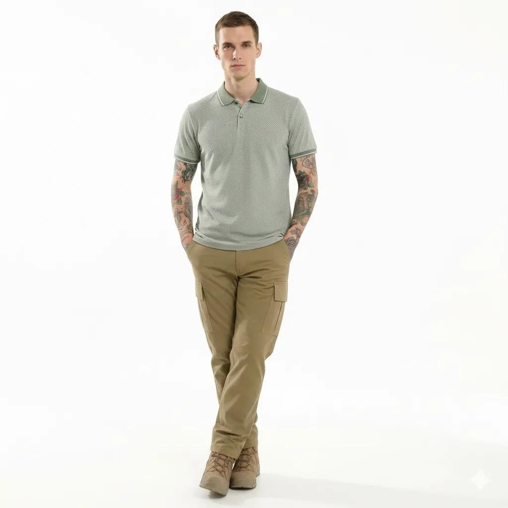 Octave Men Oil Green Polo Collar T-shirt
