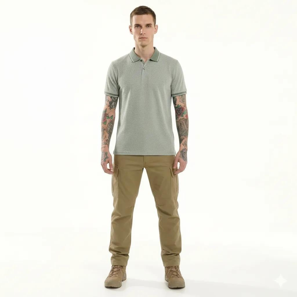 Octave Men Oil Green Polo Collar T-shirt
