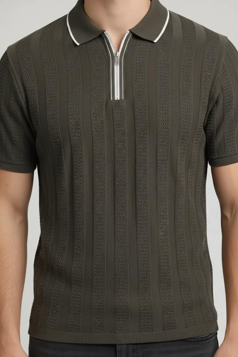 Men Coffee Polo Collar Solid T-shirt