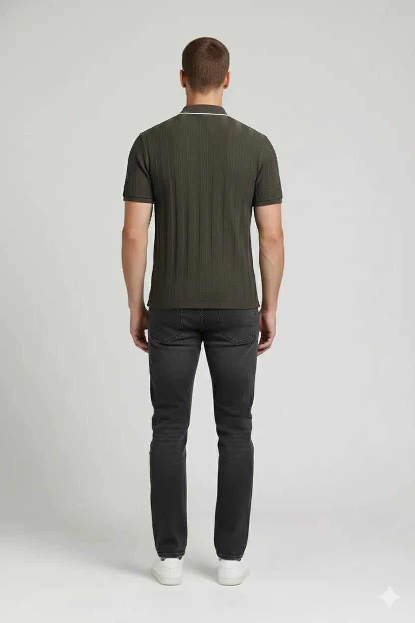 Men Coffee Polo Collar Solid T-shirt