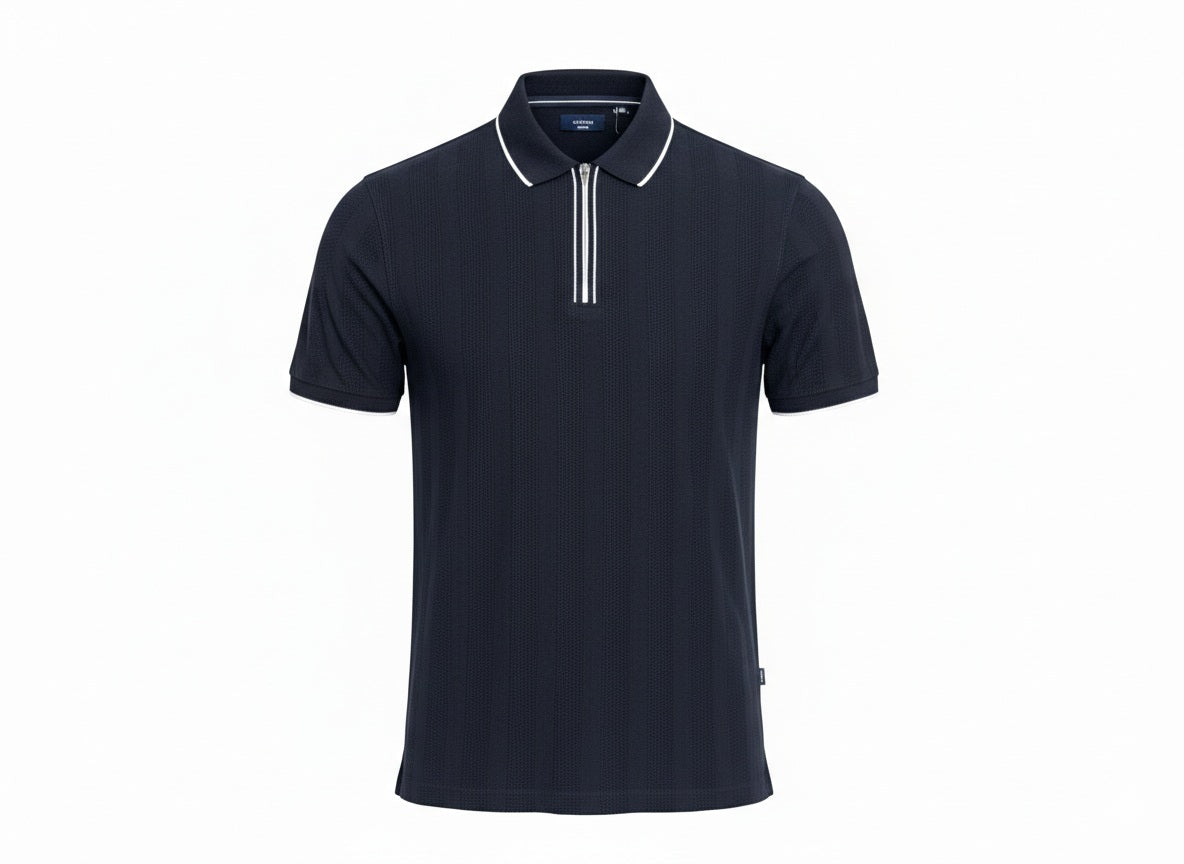 Men Dark Navy Polo Collar Solid T-shirt