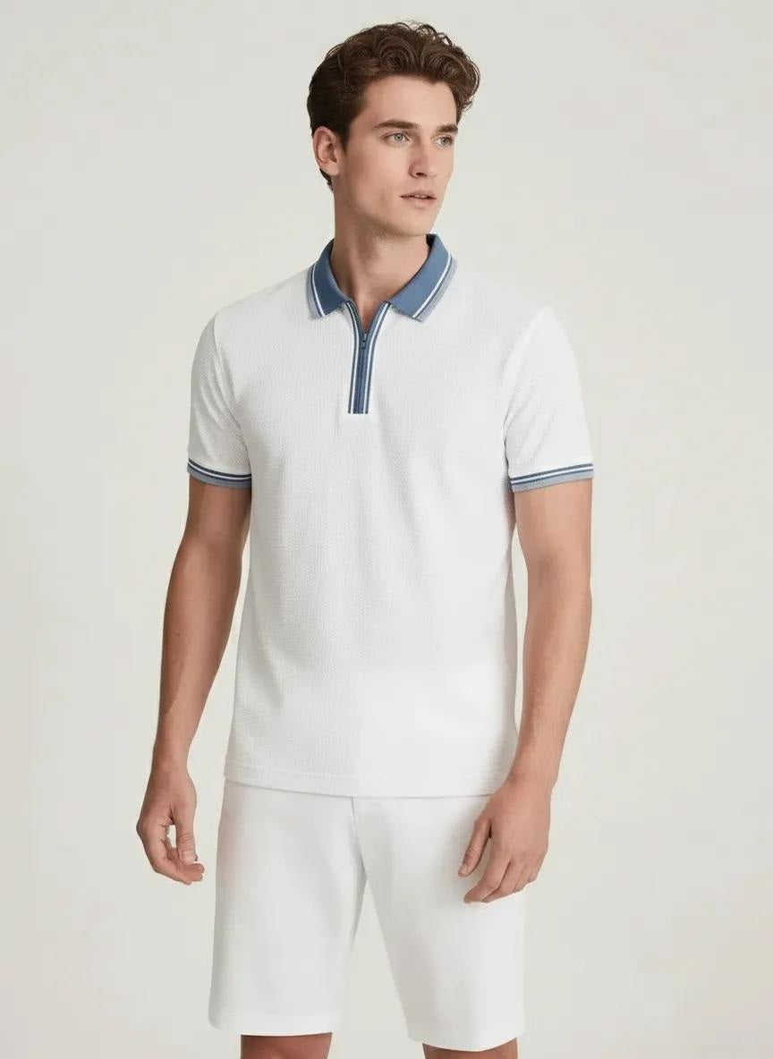 Men Off White Polo Collat Solid T-Shirt