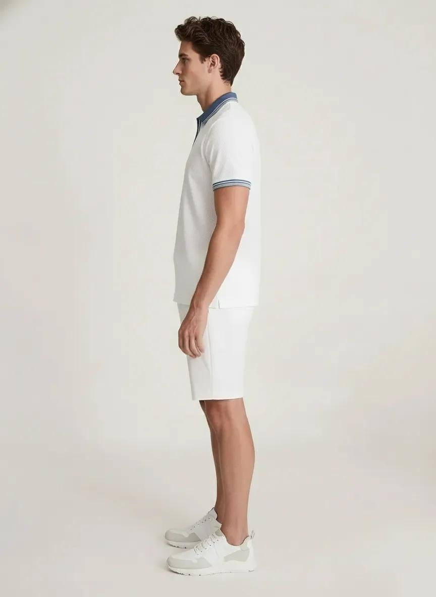 Men Off White Polo Collat Solid T-Shirt