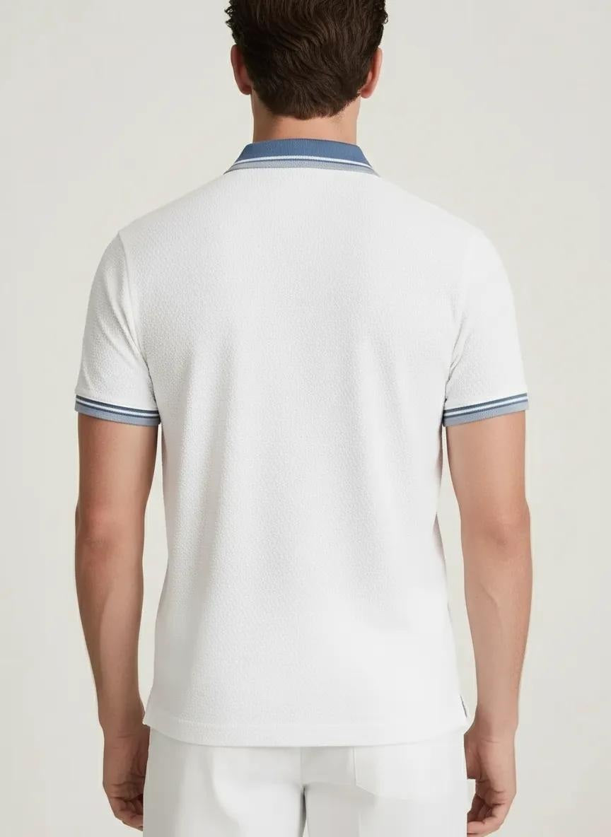 Men Off White Polo Collat Solid T-Shirt