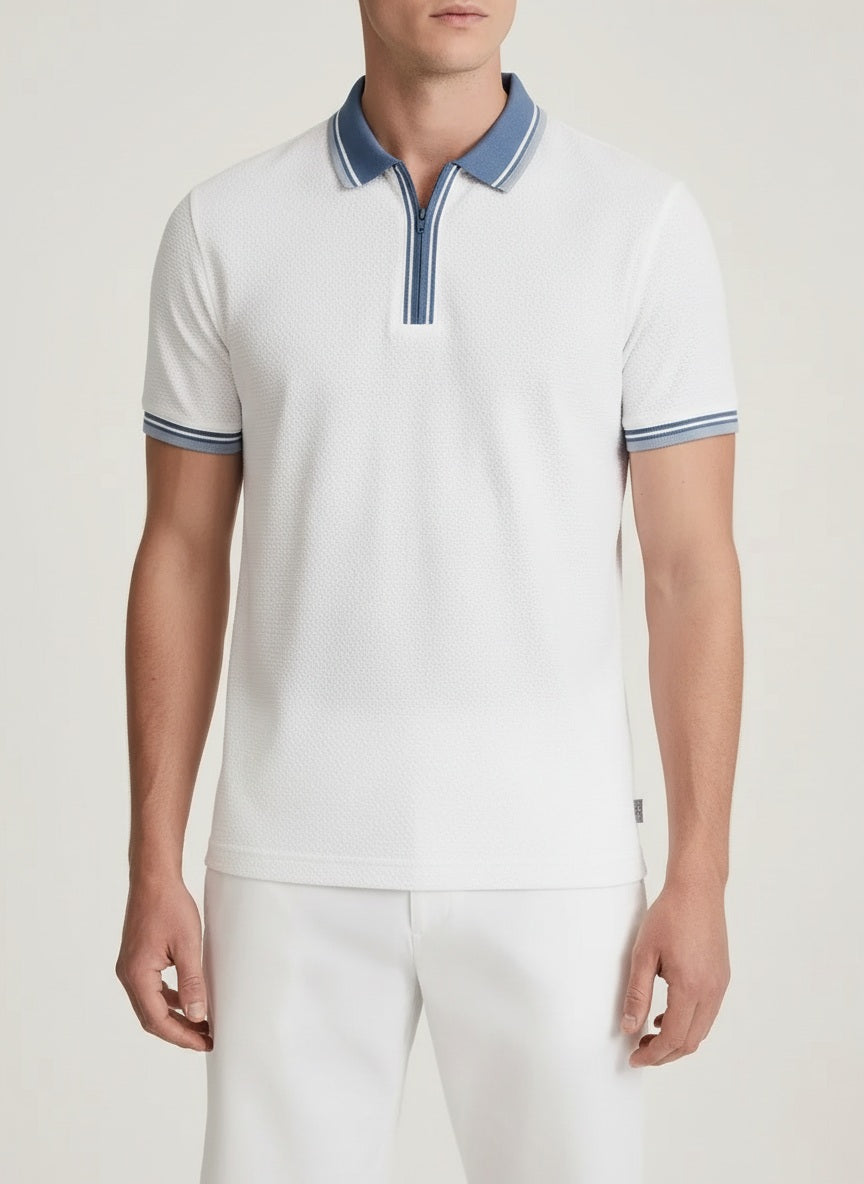 Men Off White Polo Collat Solid T-Shirt