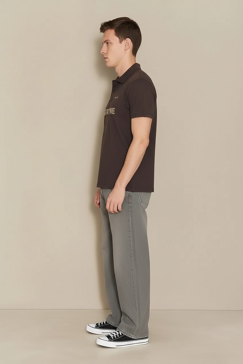 Men Coffee Typography Printed Polo Collar T-shirt