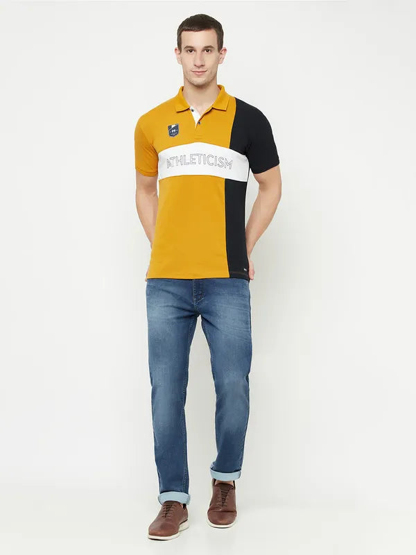 Octave Men Yellow Colourblocked Polo Collar Applique T-Shirt