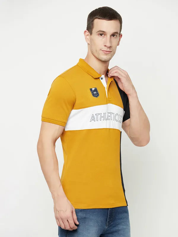 Octave Men Yellow Colourblocked Polo Collar Applique T-Shirt