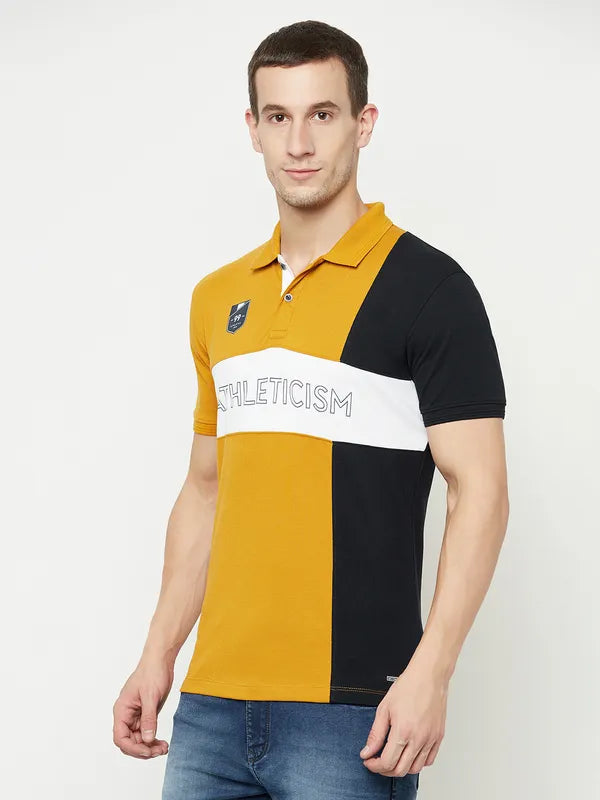 Octave Men Yellow Colourblocked Polo Collar Applique T-Shirt