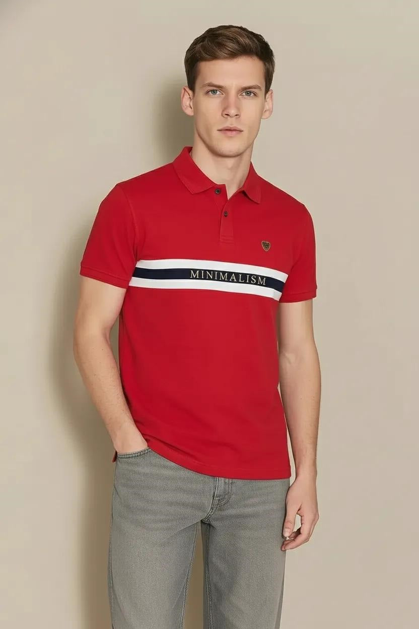 Men Brick Striped Polo Collar T-shirt