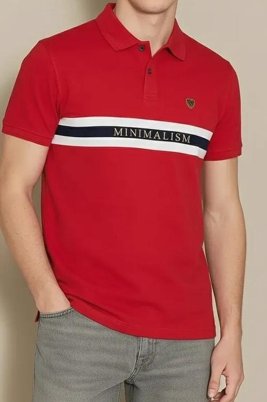 Men Brick Striped Polo Collar T-shirt