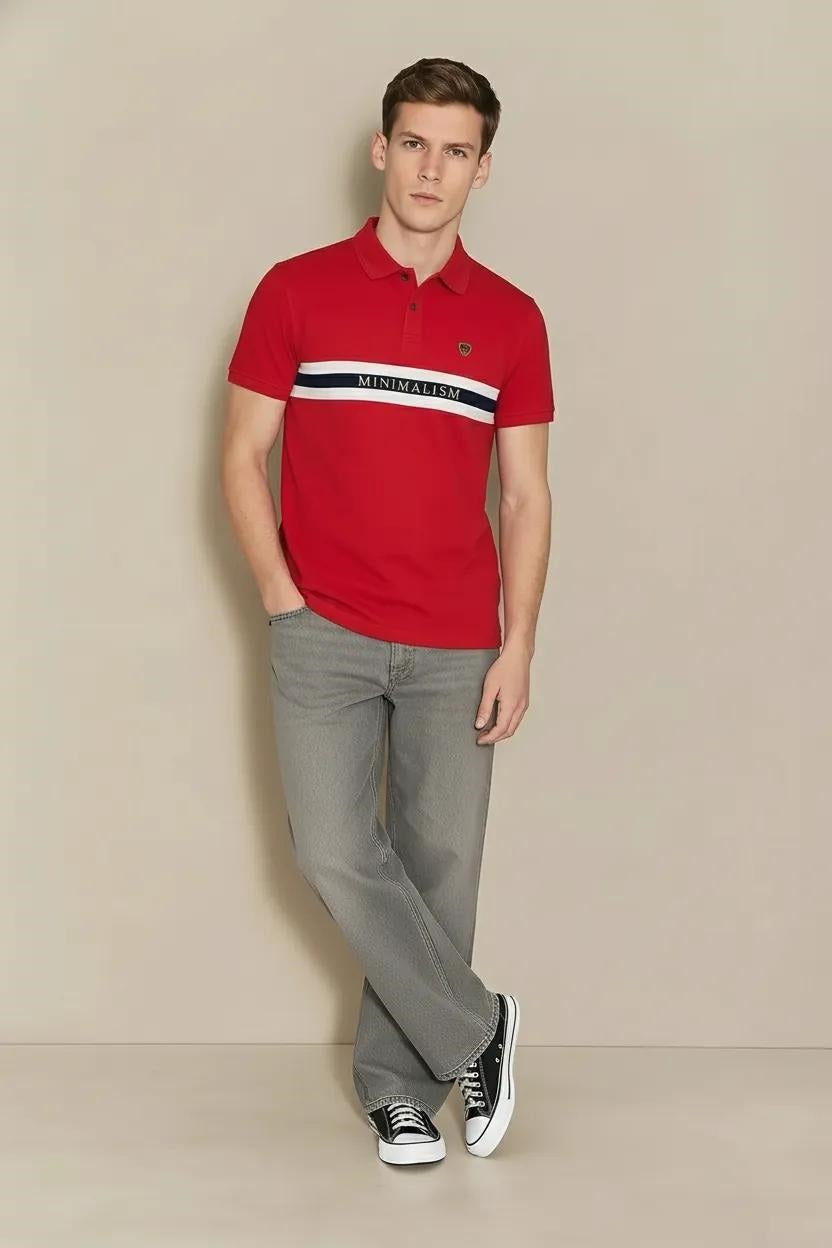 Men Brick Striped Polo Collar T-shirt