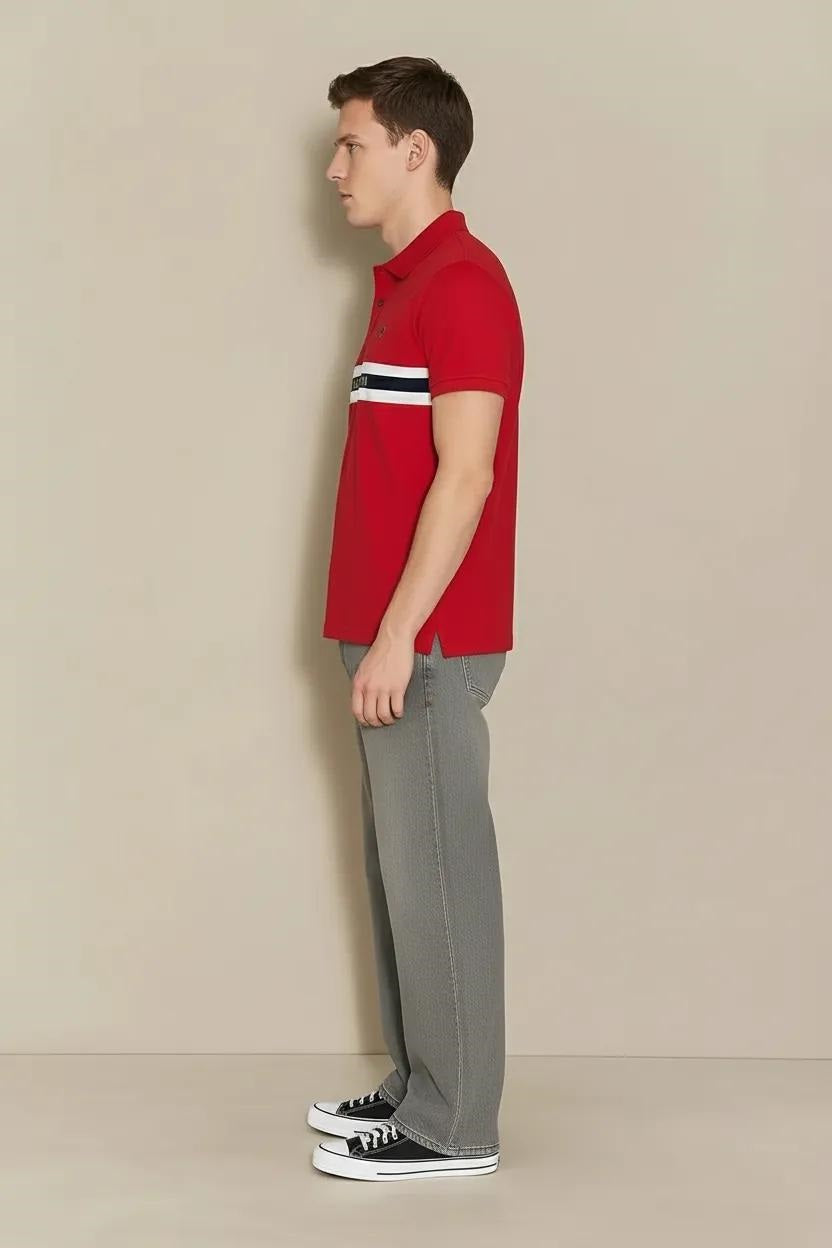 Men Brick Striped Polo Collar T-shirt