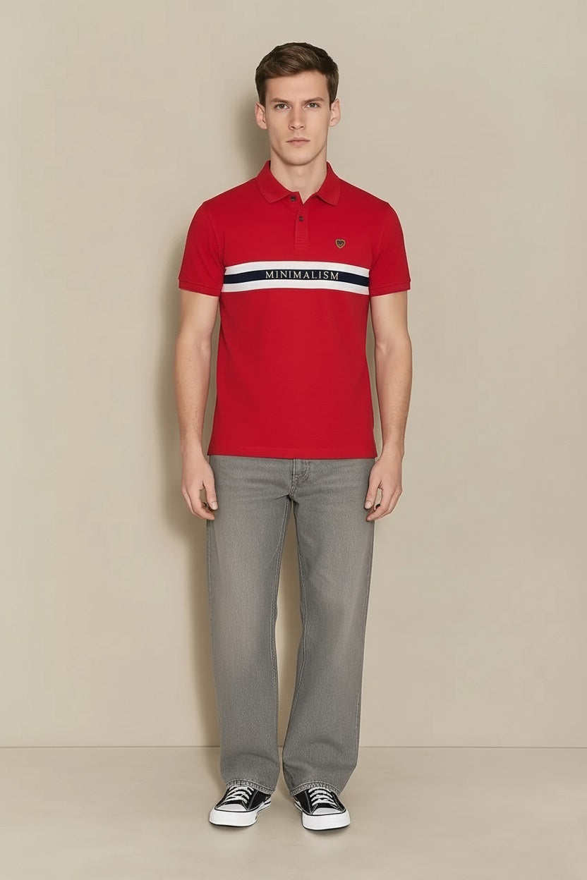 Men Brick Striped Polo Collar T-shirt
