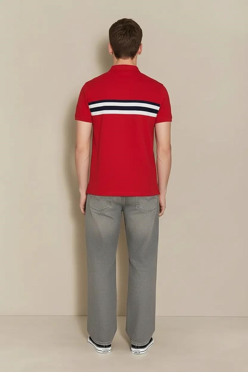 Men Brick Striped Polo Collar T-shirt