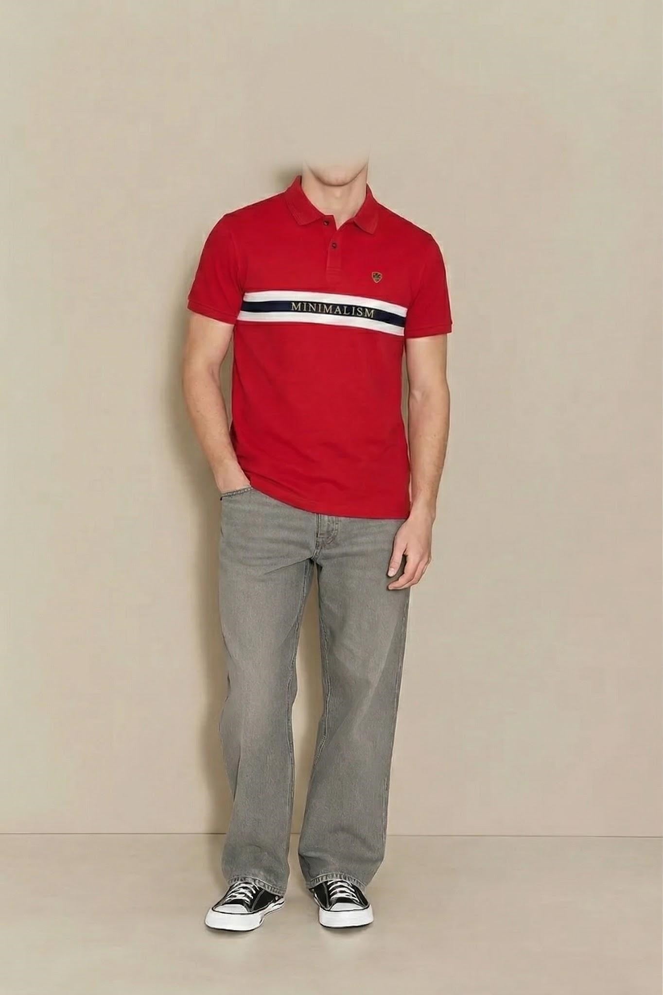 Men Brick Striped Polo Collar T-shirt