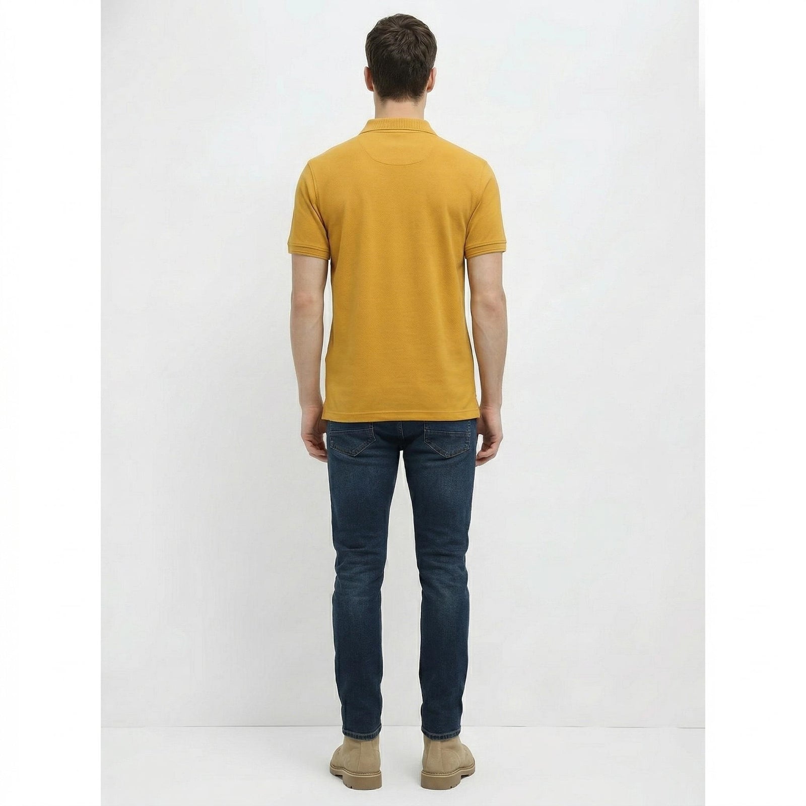 Men Mustard Striped Polo Collar T-shirt