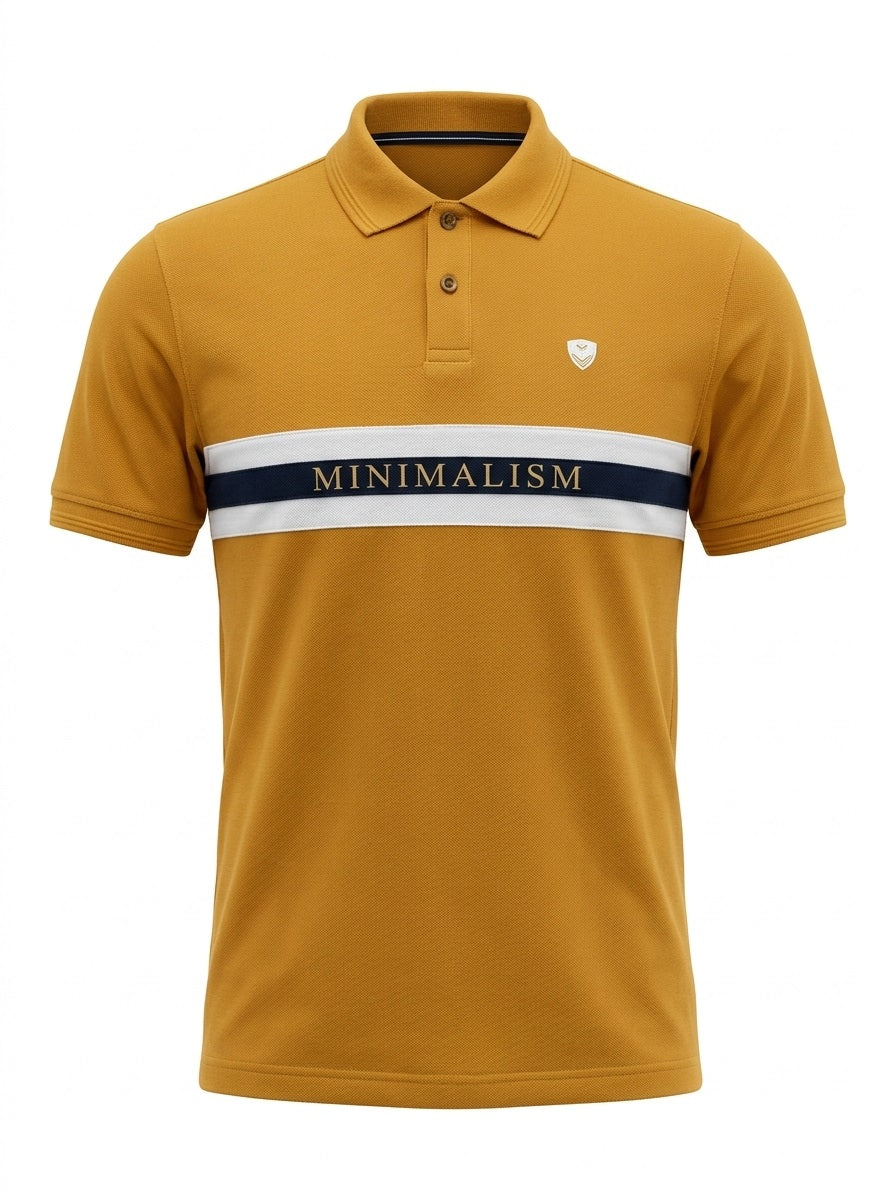 Men Mustard Striped Polo Collar T-shirt
