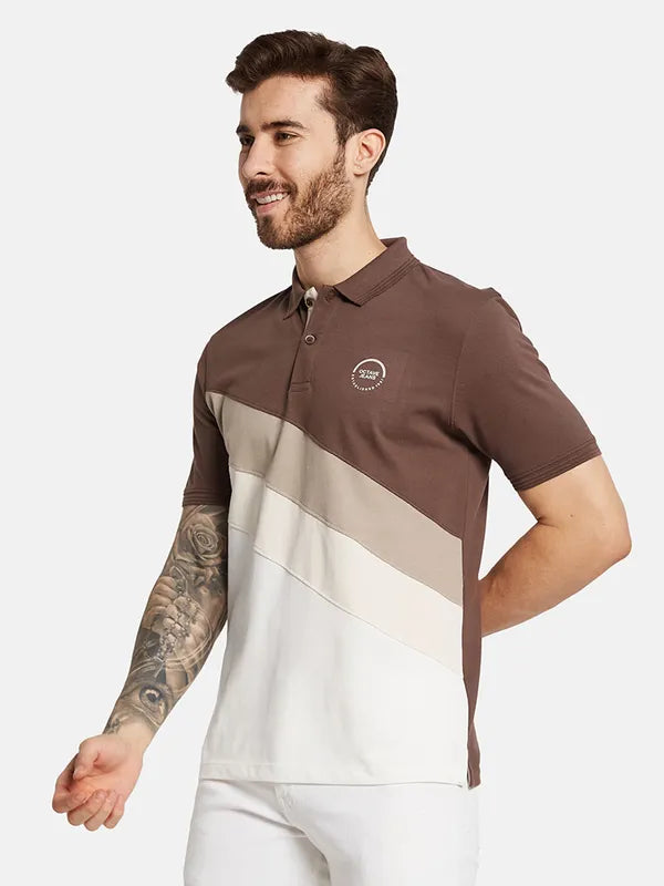 Octave Men Colourblocked Polo Collar Pure Cotton T-Shirt