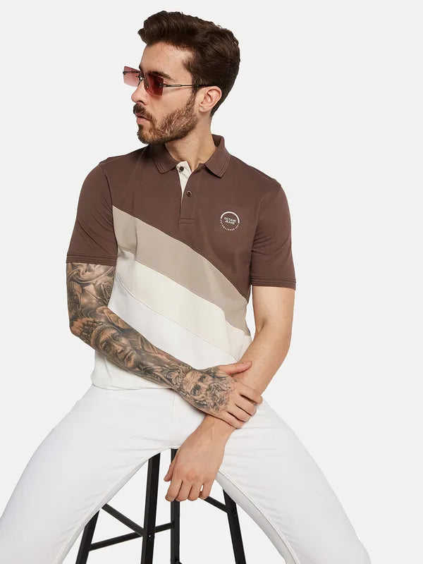 Octave Men Colourblocked Polo Collar Pure Cotton T-Shirt