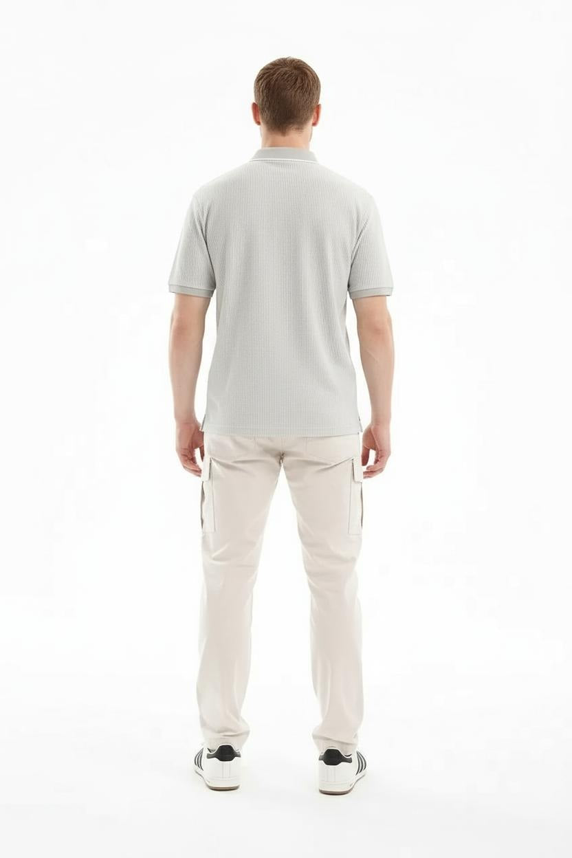 Men Linen Striped Polo Collar T-shirt