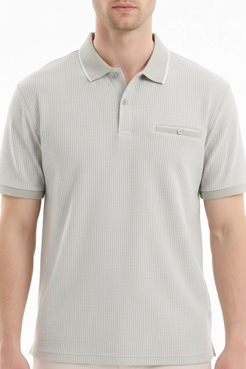 Men Linen Striped Polo Collar T-shirt
