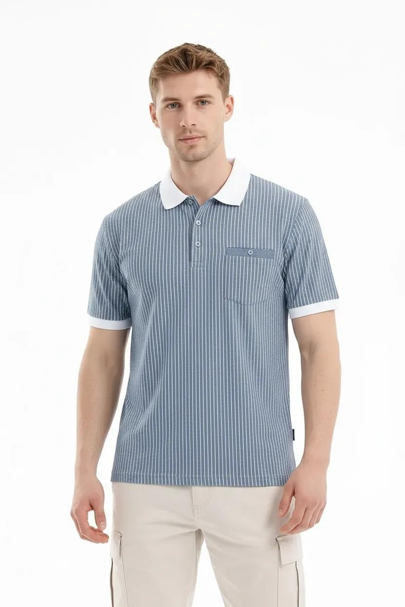 Men Sky Striped Polo Collar T-shirt