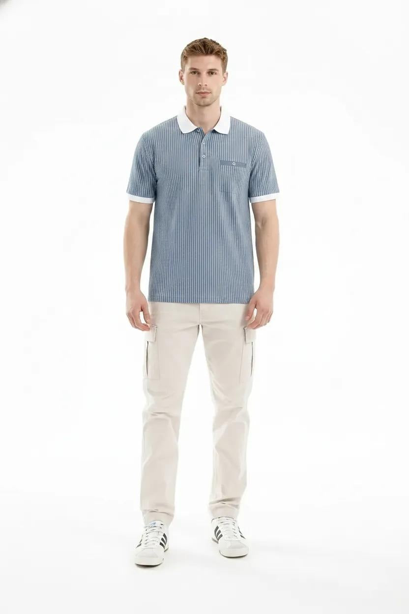 Men Sky Striped Polo Collar T-shirt