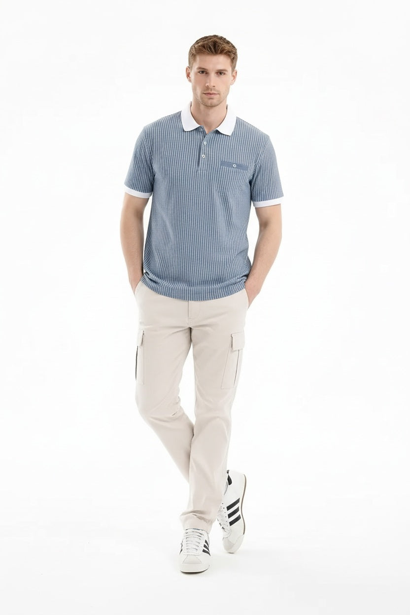 Men Sky Striped Polo Collar T-shirt