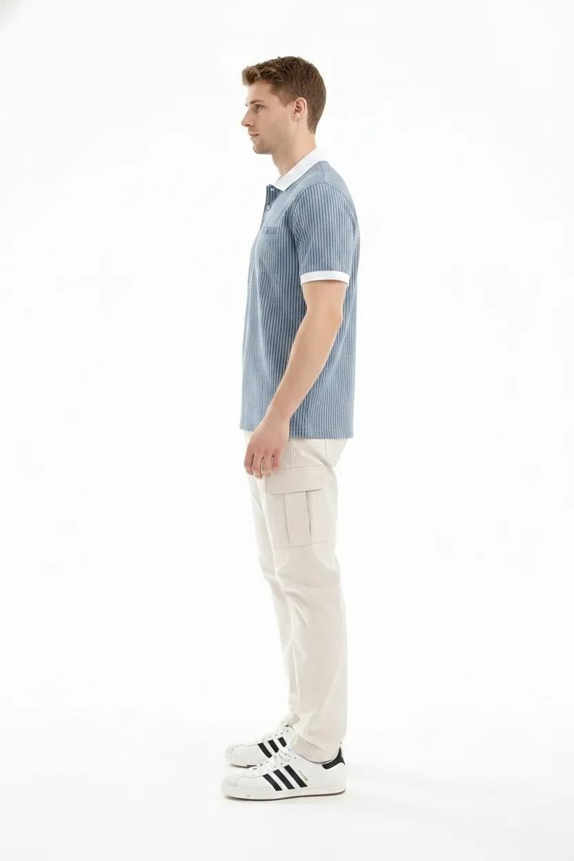 Men Sky Striped Polo Collar T-shirt