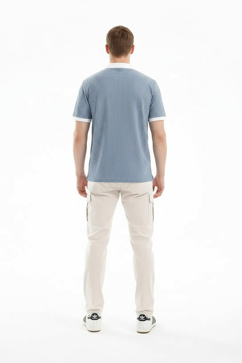 Men Sky Striped Polo Collar T-shirt