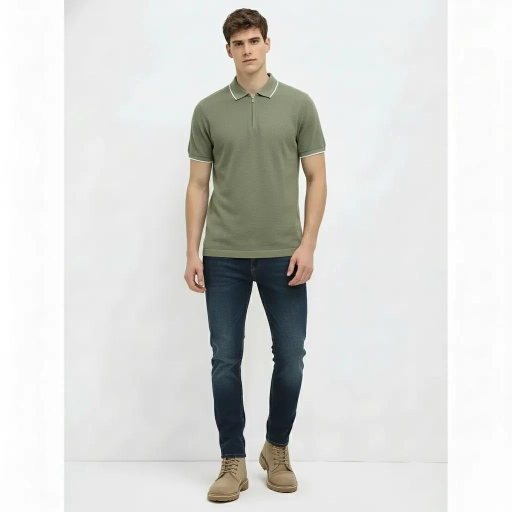 Men Moss Sold Polo Collar T-shirt