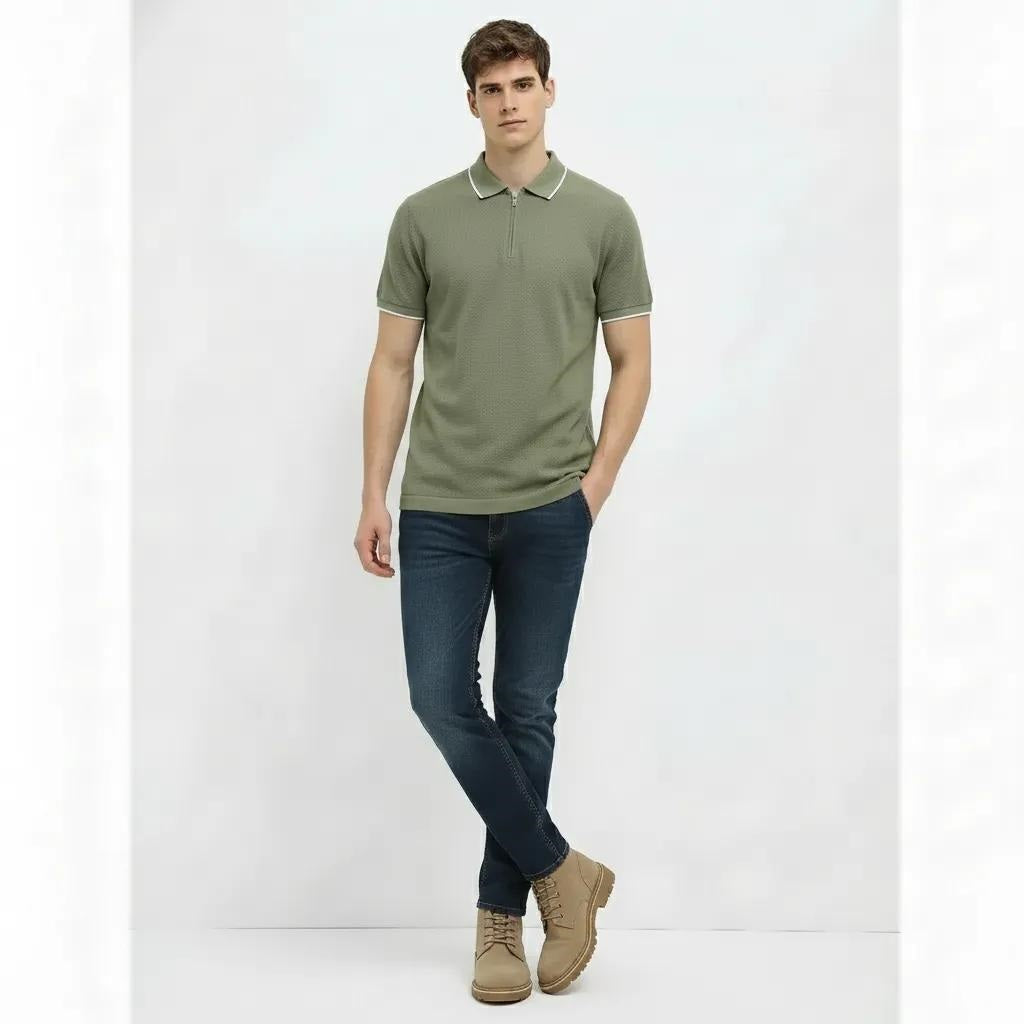 Men Moss Sold Polo Collar T-shirt