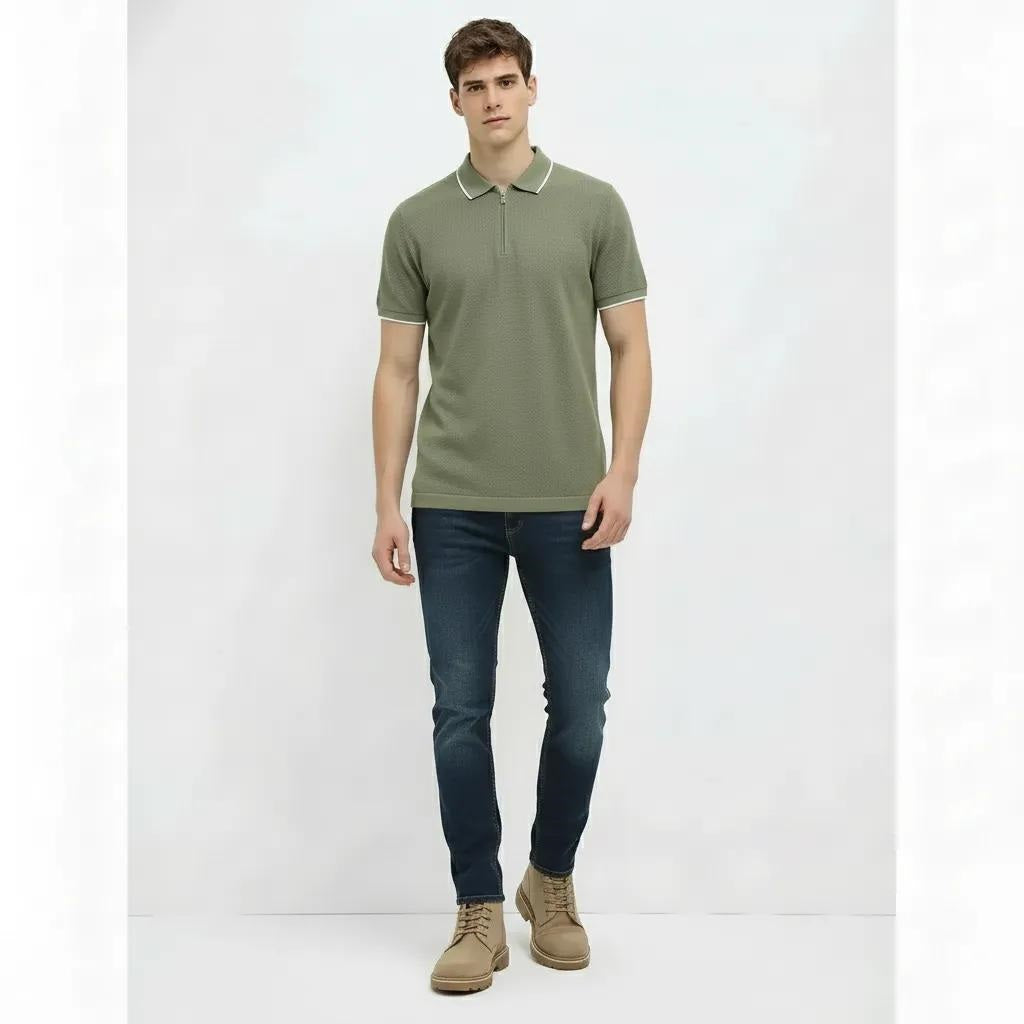 Men Moss Sold Polo Collar T-shirt